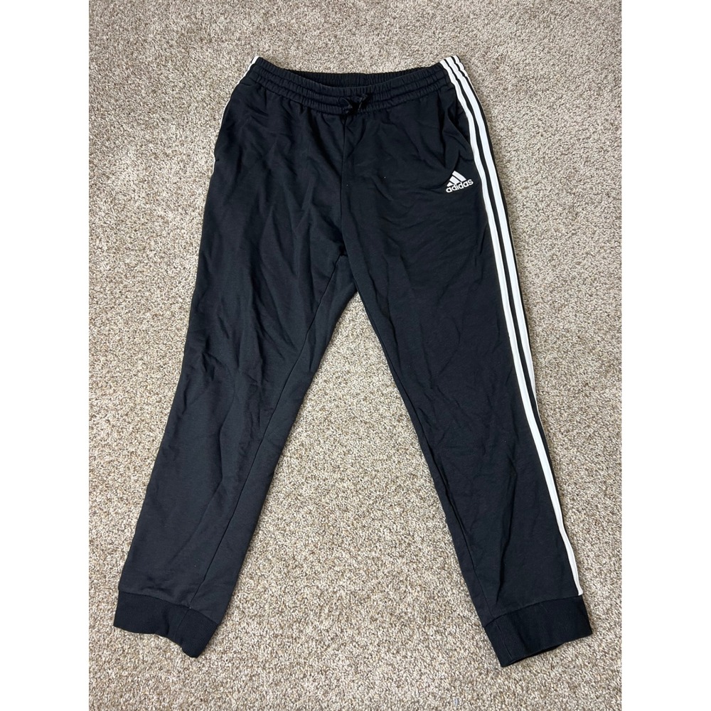 Adidas Mens Essentials French Terry 3-Stripes Tapered Joggers Black XL
